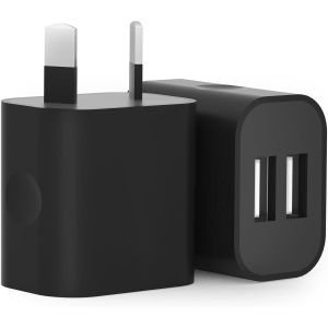 Bộ Sạc Tường USB Kép Màu Đen 5V 2A Bộ Chuyển Đổi Nguồn Du Lịch Có Phích Cắm AU Của Úc Dành Cho Điện Thoại Samsung Xiaomi Android