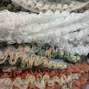 2yards Double Layer Ruffled Lace Edge Trim Chiffon Satin Pleated Ribbon Fabric For Sewing DIY Wrinkle Crafts Dress Lace Trimming