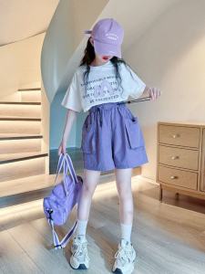 Girls Summer Outfit Loose Short Sleeve Two Piece Set Child Fashionable Streetwear Shorts Korean Style Clothing for Kids