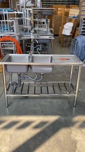 ✨24-hour shipping✨120*50m 304 stainless steel kitchen sink Household high quality vertical sink wash basin wash vegetable basin stainless portable sink with stand lababo stainless complete set