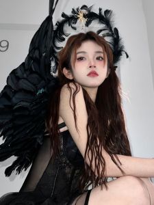 Black White Angel Wings Feather Cosplay Halloween Costume Accessory Womens Outfit Set Prop for Playground Performance