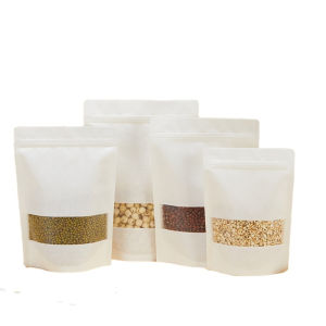 ( 10 pcs ) Standing Pouch Kraft Paper Window Putih | Ziplock Kraft Paper | Kemasan Kopi | Plastik Klip Kemasan | Standing Pouch