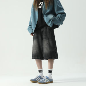 Sious เอวสูงขากว้างกางเกงยีนส์ Capri สําหรับผู้หญิงฤดูร้อนใหม่ 2024 Slimming Street Retro คู่กางเกงขาสั้นซิป