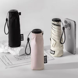 ร่มขนาดเล็กสำหรับผู้หญิงที่มีแสงจ้าร่มกันแดดกันยูวีในตลับพับเก็บได้ขนาด5ร่มกันแดดพับได้150กรัม