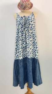 เดรสผ้าฝ้าย เดรสยาว เดรสสายเดี่ยว เดรสไปทะเล สไตล์โบโฮ ผ้าฝ้ายสาลู คอรูดผูกโบว์ งานสั่งตัดพิเศษ