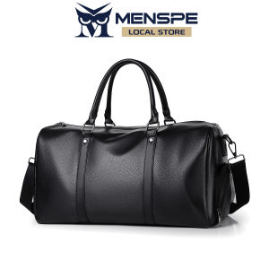 MENSPE กระเป๋าเดินทางสำหรับผู้ชายแห้งและเปียกกระเป๋าออกกำลังกายกระเป๋าหนัง PU กระเป๋าเดินทางมีช่องเก็บของส่วนตัวกระเป๋าสะพายกีฬาใช้ในยิมแบบพกพาแฟชั่นสำหรับเดินทางเล่นโยคะว่ายน้ำกระเป๋าออกกำลังกาย