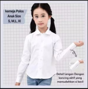 kemeja putih anak perempuan polos muat umur 6-10 tahun