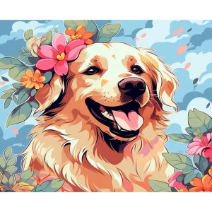 Bộ Dụng Cụ Vẽ Tranh Acrylic Tự Làm Dành Cho Người Lớn - Vẽ Theo Số Theo Mẫu Chó Đồng Cỏ Trên Vải Bố Để Trang Trí Tường Nhà