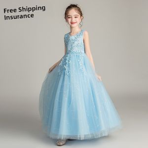 Princess Style Long Wedding Dress Skirt Puffy Tulle Birthday Girls Dress Piano Performance Outfit for Middle And Large Children