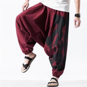 Loose Cotton Lin Mens Low Waist Pants Extra Fat Nine Points Straight Leg Pants Japanese Style Loose Fit Casual Trousers