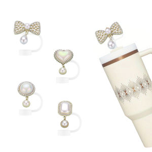 Luxurious Pearl Glazed Dustproof Silicone Straw Covers Food Grade Stanley Cap Fancy Elegant Style Beverage Straw Stopper