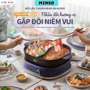 Nồi lẩu nướng đa năng BEAR 2 ngăn 6L SB-NL60U-2 Ngăn lẩu-Công suất 1600W - Núm xoay - 3 lớp đáy từ BH 18 tháng