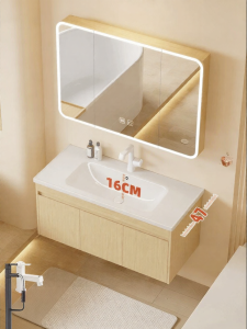 LANGXIANG | Japanese Style Wooden Finish Aluminum Bathroom Cabinet 47cm