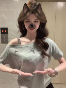 เสื้อยืดแขนสั้นคอวีสีเทา ทรงหลวม ผ้าฝ้าย คอกลม แขนสั้น ทรงเข้ารูป ทรงเข้ารูป แฟชั่นฤดูร้อน สำหรับผู้หญิง