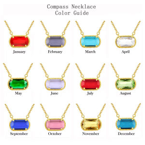 Womens Vintage Birthstone Necklace Colored Crystal Pendant Ins Style Stainless Steel Clavicle Chain Jewelry Birthday Gift