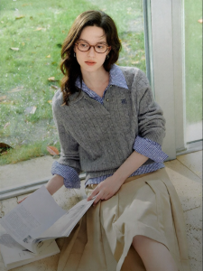 INMAN | Cable Knit Turn-down Collar Vintage Style Sweater