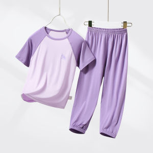 Childrens Summer Sleepwear Set Thin Short Sleeve Modal Air Conditioning Suit Boys Girls Home Clothes  Style for Kids
