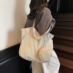 Large Capacity Tote Bag Womens New Simple Lightweight Single Shoulder Bag Commuter Handbag Foldable with Coin Purse