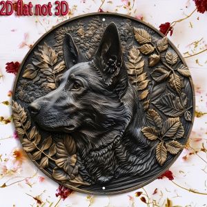 Bronze German Shepherd Metal Wall Sign 20x20cm 2D Flat Art Home Cafe Decor