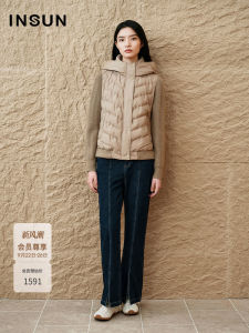 Insun Special Selection Light Weight Geometric Patchwork Goose down Jacket Womens Business Casual Straight Cut Style