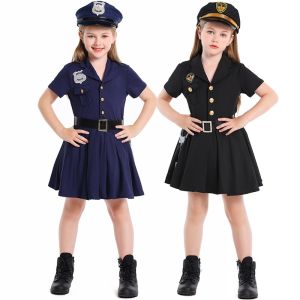4 Size Halloween Costume for Kids Pretend Play Girls Cosplay Costume Police Women Uniform Set Stage Play Girls Halloween Costume For Women Career Cosplay Costume