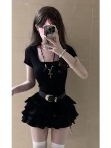 Váy Ngắn Đen Gợi Cảm Phong Cách Pháp Cổ Điển Bộ Hai Mảnh Thiết Kế Mới Cho Mùa Hè Váy Ngắn Thanh Lịch Cho Nữ