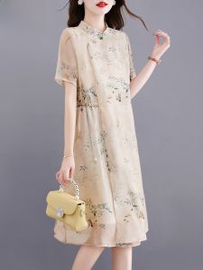 ชุดเดรสจีนโบราณสไตล์ใหม่สำหรับผู้หญิง ฤดูร้อน 2025 ชุดเดรสยาวปานกลางระดับไฮเอนด์สำหรับคุณแม่ในวัยกลางคน