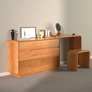 North America Cherry Wood Solid Wood Makeup Desk Multi-Function Bedroom Table Mobile Storage Cabinet Integrated Design