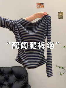 Áo Thun Nữ Tay Dài Kẻ Sọc Phong Cách Hàn Quốc Mùa Thu 2025 Thiết Kế Mới Đẹp Mắt Áo Thun Cổ Chữ V Thường Ngày