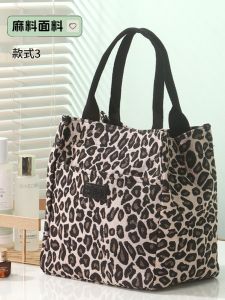 กระเป๋าผ้าใบลายเสือดาวขนาดใหญ่แบบมีซิปปิด กระเป๋าใส่เครื่องสำอางผู้หญิง กระเป๋าสะพายไหล่แบบลำลองสำหรับฤดูใบไม้ร่วง กระเป๋าถือผ้าลายเสือดาว