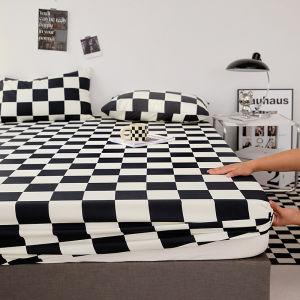 Dansunreve Bedsheet Black White Plaid Fitted Sheet Checkerboard Soft Single Bedsheets With Garter Single Queen King