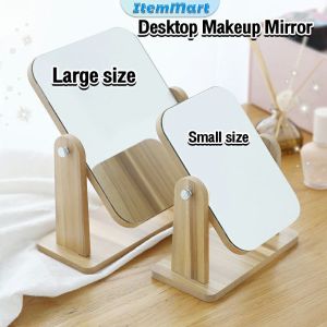ItemMart HD Wooden Mirror 360 Degree Portable Adjustable Table Desk Mirror Stand Bathroom Living Room