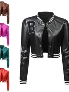 Áo Khoác Bóng Chày Da PU Xe Máy Phong Cách Đường Phố Áo Khoác Da PU Thường Ngày Cho Nữ Mùa Thu 2023 Áo Khoác Ngắn Dáng Rộng