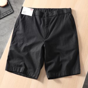 Washed Cotton Linen Mens Summer Elastic Shorts Basic Style Fashionable Urban Casual Pants Knee-Length Straight Leg Bermuda Shorts