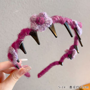 ผ้าพันคอถักลายคลื่นสีสันสดใสสำหรับเด็ก หมวกบังแดดแบบสวมหัวสำหรับผู้หญิง สไตล์ฤดูใบไม้ร่วง/ฤดูหนาว ด้านบนสูง ประดับผม