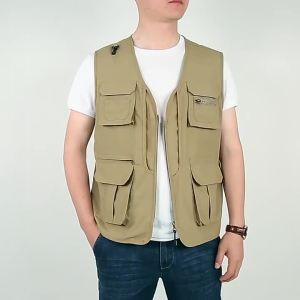 319FUGUINIAO 2025 เสื้อกั๊กผู้ชาย แจ็คเก็ตหลายกระเป๋า ช่างภาพ ตาข่าย ชุดยุทธวิธีกลางแจ้งสำหรับตกปลา