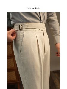 Chic Retro Casual Pants Beige Cotton Linen Blend