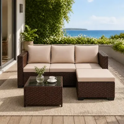 TREDEY Outdoor rattan sofa set including seat cushion and backrest