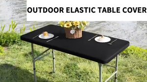 Keranixy Elastic Edge Tablecloth Rectangle Banquet Cover Stretch Fit Outdoor Half Pack Dining Table Accessories Penutup Meja