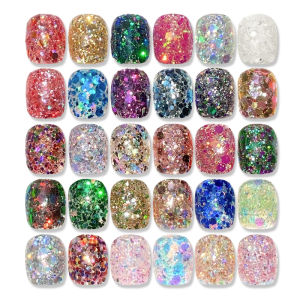 30-Color Big Bright Film Internet Popular Korean Sequined Suit Nail Shimmering Powder Mixed Laser Six-Side Sequins Blue Flash