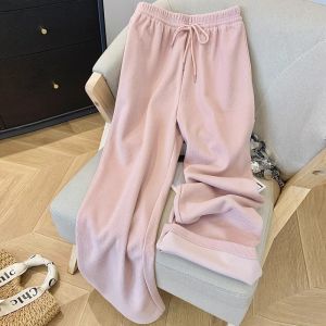 Pink Narrow Knitted Wide Leg Pants High Waist Drape Spring Autumn Small Size Casual Glutinous Rice Pants Womens Fashion