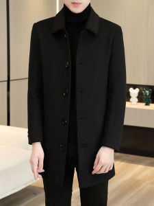 High-End Casual Cashmere Woolen Coat Mens Mid-Length Spring Autumn Thickened Notch Collar Business Woolen Overcoat