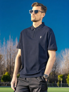 Enjeolon | Half-Zip Polo Shirt Business-Casual Short-Sleeve Summer Mens