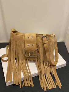 Retro Tassel Design Small Square Bag Womens Fashion Matte Crossbody Shoulder Bag for Autumn Winter Versatile Handbag