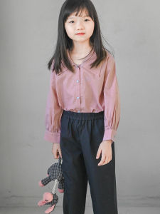 Cai Dad Cotton Plaid Long Sleeve Shirt Girls Spring Autumn Fashionable Polka Dot Turn-down Collar Childrens Clothing