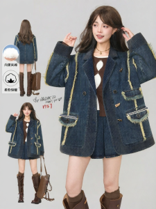 KEIKO | Áo Khoác Jean Thiết Kế Retro Viền Corduroy