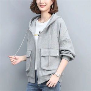 Casual Stylish Large Size Spring Autumn Womens Jacket Young Mom Open Cardigan Top Trendy Sweatshirt Matching Casual Outerwear