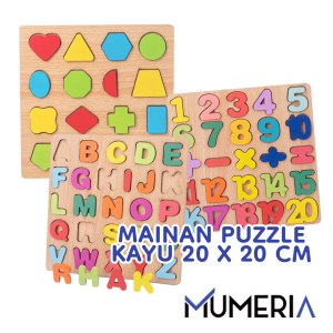 Jigsaw Wooden Chunky Mainan Balok Puzzle Belajar Edukasi Anak Kayu 3D Mengenal Huruf ABC Angka dan Bentuk Abjad Alphabet Murah Bagus