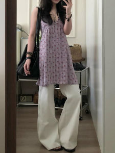 Homecore | Summer Vacation Purple Floral Spaghetti Strap Beach Dress