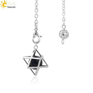 CSJA Reiki Đá Tự Nhiên Merkaba Con Lắc Wicca Drowsing Hexagram Pendule Pha Lê Tròn Hạt Thạch Anh Mặt Dây Chuyền Trang Sức F975